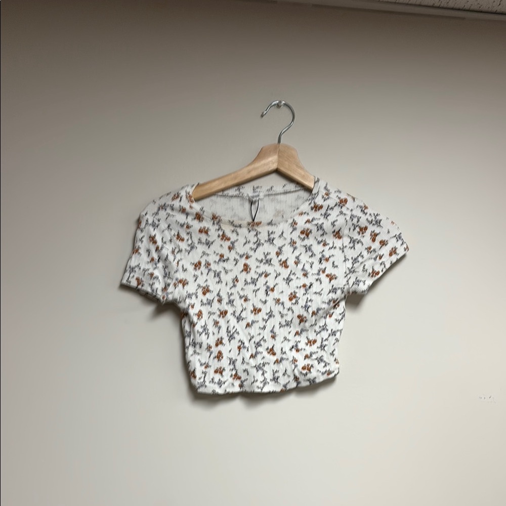 Garage White Cream Crop Blouse with Peter Pan Collar